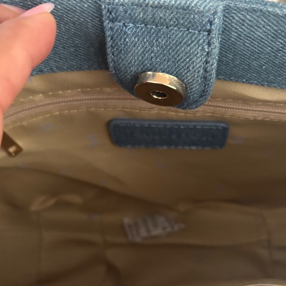 Halston Heritage Two-Tone Blue Denim Crossbody with Branded Strap - Picture 2 of 5